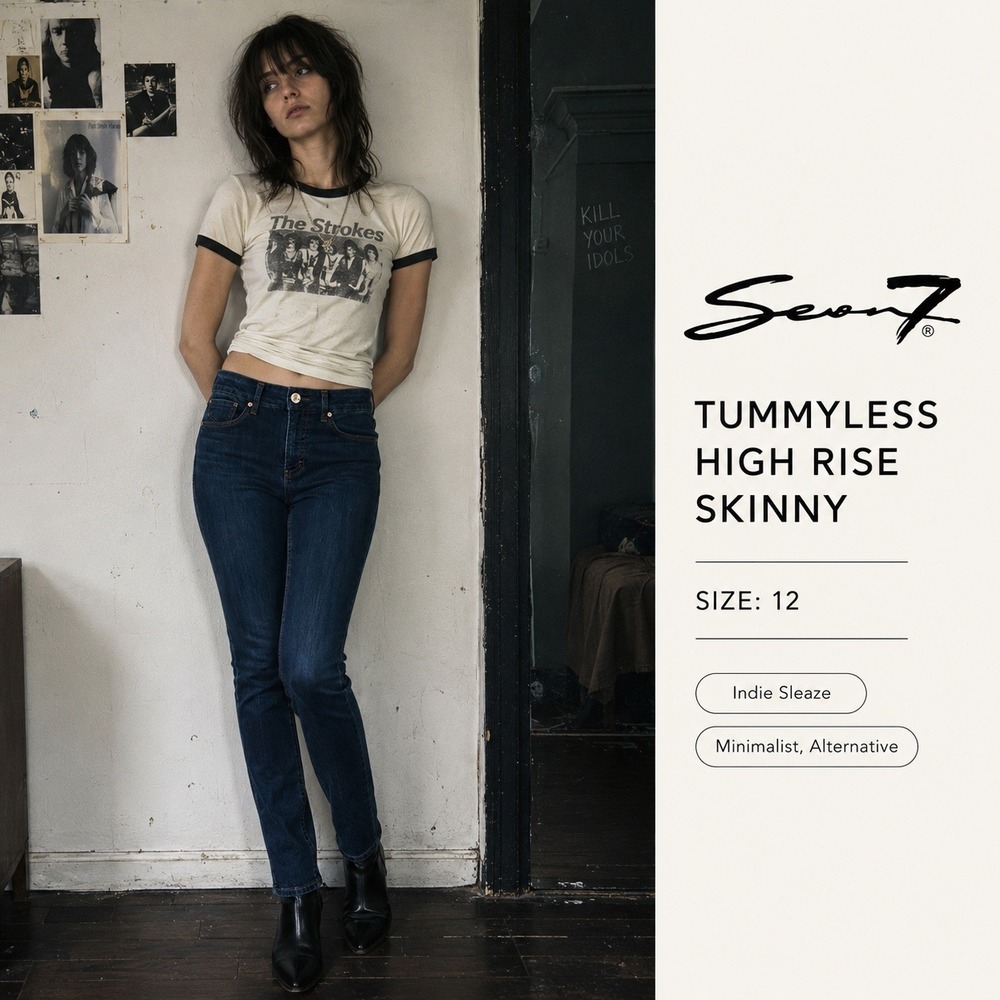 Seven7 Tummyless Jeans‎ Womens 12 Dark Wash Blue Solid Skinny High Rise Slimming